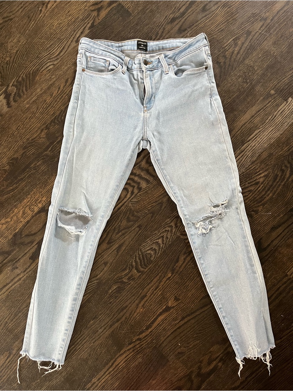 Just Black Light Blue Distressed High-Rise Stretch Denim Jeans Size 30 USA Made